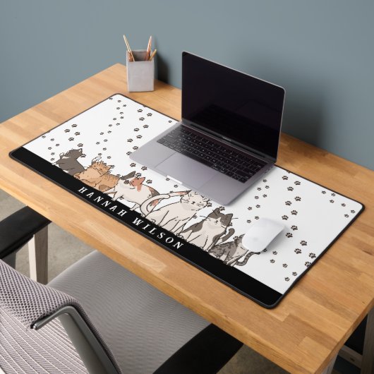 Chats de Dessin Animé Mignons Motif | Monogramme (Bureau 2)