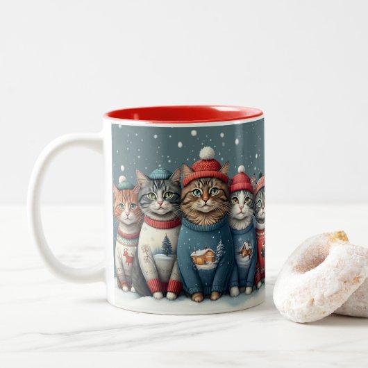 Chats de Fêtes Parfaitement Festive Mug à deux ton (Avec donut)