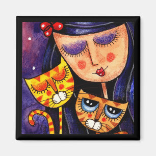 Chats de fille et de gingembre - aimant