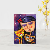 Chats de fille et de gingembre - carte pour notes (Fleur jaune)