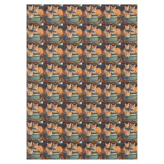 Chats De Gingembre Dans Un Pot Plante, Nappe (Devant)