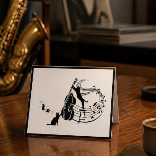 Chats de Jazz Carte de vœux pliée Contrebasse