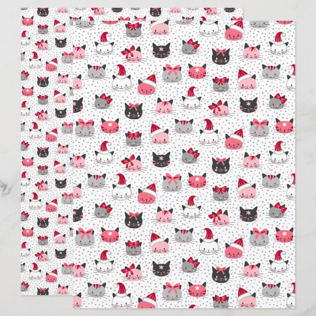 Chats de Noël avec chapeaux de Père Noël papier (Devant / Derrière)