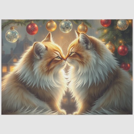 Chats de Noël s'embrassant Papier de soie (Recto)