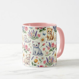 Chats de Whimsical et Mug de Fleurs - Coupe de Caf