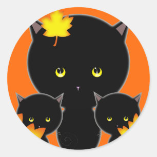 Chats d'Halloween Autocollants Feuilles d'Automne