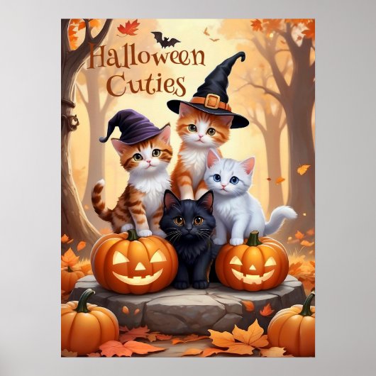 Chats d'Halloween avec affiche murale Citrouille (Devant)