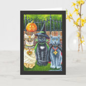 Chats d'Halloween en costume d'aquarelle carte d'a (Fleur jaune)