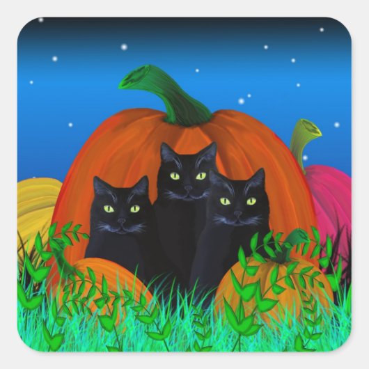 Chats d'Halloween noirs avec Stickers Citrouille (Devant)