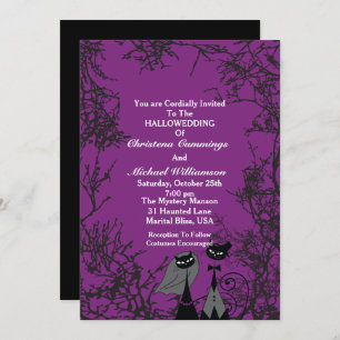 Chats d'Halloween violets Faire-part de mariage 2