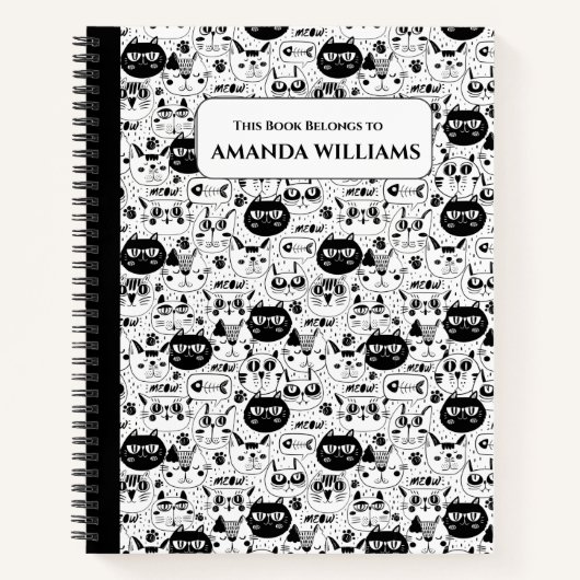 Chats Doodle noir et blanc Carnet pour enfants (Devant)