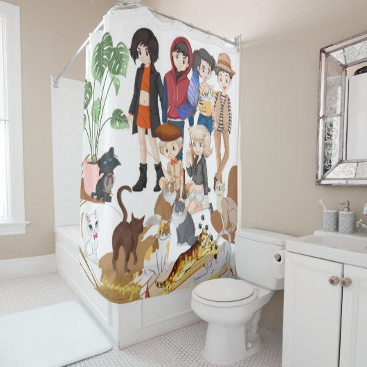 Chats Douche rideau (En situation)