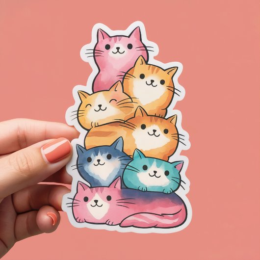 Chats empilés Aquarelle Art mignon Sticker