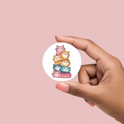 Chats empilés Art aquarelle Autocollant mignon