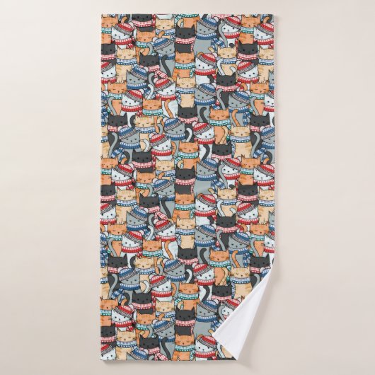 Chats en Écharpes d'hiver et Motif Casquette (Serviette de bain)