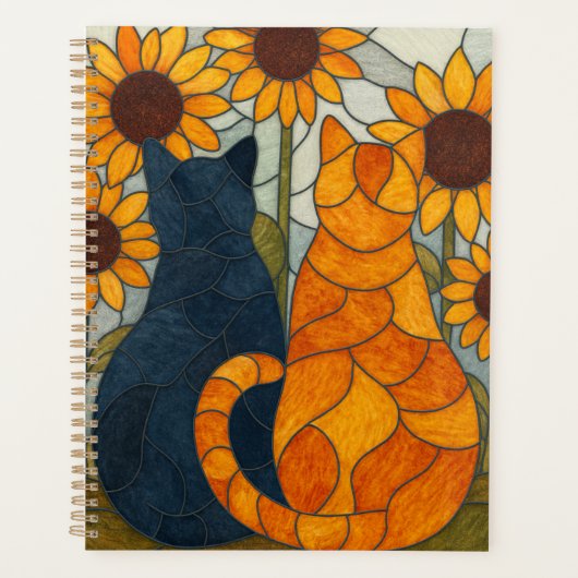 Chats en vitrail et conception d'art de tournesols (Devant)