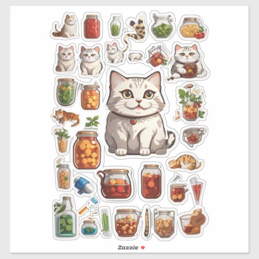 Chats et aliments Mega Sticker Bundle (Feuille)