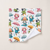 Chats et chiens à plume mignonne avec parapluies (Gant de toilette)