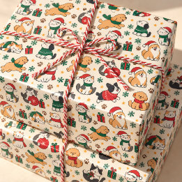 Chats et chiens de Noël mignons en papier cadeau p