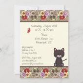 Chats et fleurs Baby shower Invitation pour filles (Dos)