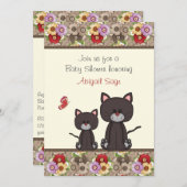 Chats et fleurs Baby shower Invitation pour filles (Devant / Derrière)