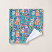 Chats et fleurs colorés Whimsical Happy (Gant de toilette)
