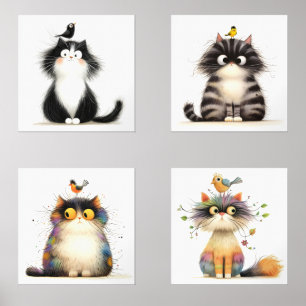 Chats Frazzled Avec Imprimantes Murales D'Aquarell