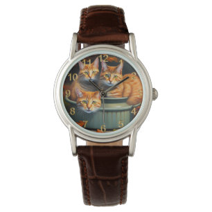 Chats Gingembre Plantes, Montre En Cuir Dames