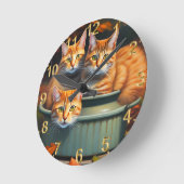 Chats Gingembre Plantes Pot, horloge murale (Angle)
