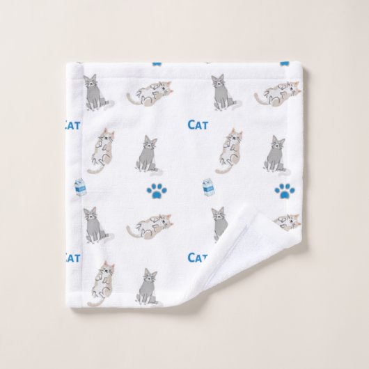 Chats gris motif sur blanc (Gant de toilette)
