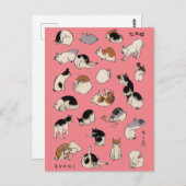 Chats japonais, Hiroshige, carte postale Ukiyo-e (Devant / Derrière)