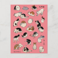 Chats japonais, Hiroshige, carte postale Ukiyo-e