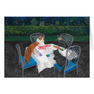 Chats jouant au Mahjong