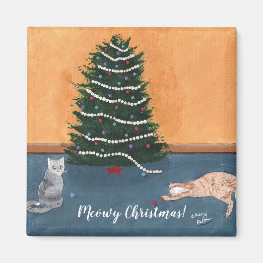 Chats joueurs par Magnets d'arbre de Noël (Devant)