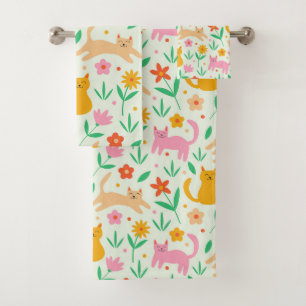 Chats Joyeux Retro avec Orange Rouge et fleurs de