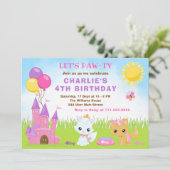 Chats Kittens Château Rose Anniversaire Invitation (Debout devant)
