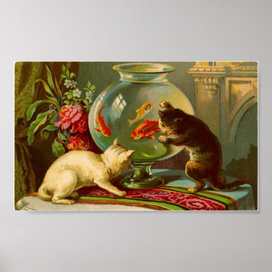 Chats Love Fish Poster vintage (Devant)