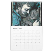 Chats mignons en linogravure – Calendrier 2026 (Feb 2027)