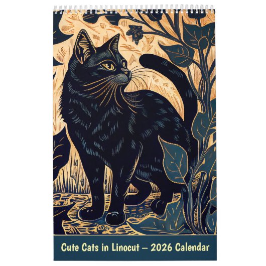 Chats mignons en linogravure – Calendrier 2026 (Protection)