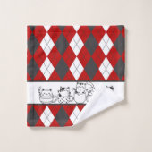 Chats mignons En Tasses -Jacquard rouge, blanc et  (Gant de toilette)