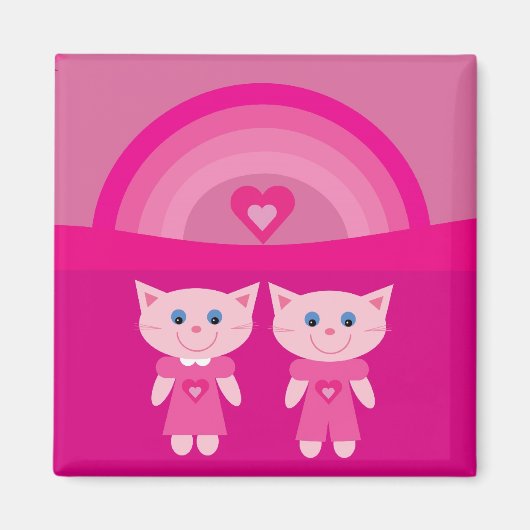 Chats mignons et aimant arc-en-ciel rose (Devant)