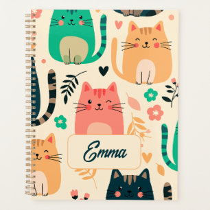 Chats mignons et motif floral Monogramme personnal