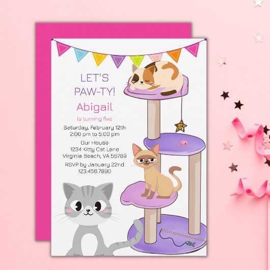 Chats mignons Invitation d'anniversaire moderne po