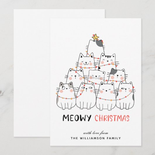 Chats mignons Joyeuse carte de Noël (Devant / Derrière)