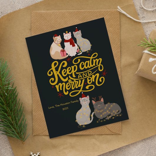 Chats Mignons Joyeux Noël Carte de Vœux Plat à l'o