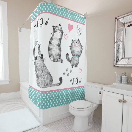 Chats mignons, Papillons Douche Rideau (En situation)