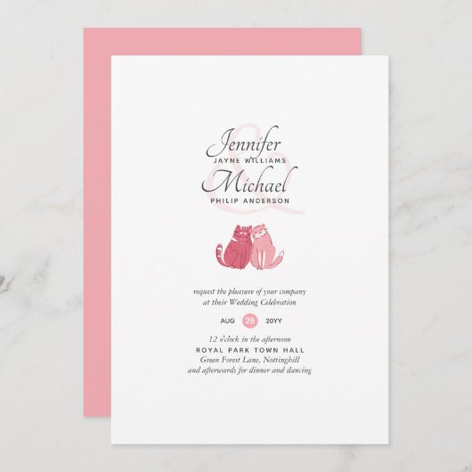 Chats modernes en amour Faire-part de mariage cora (Devant / Derrière)