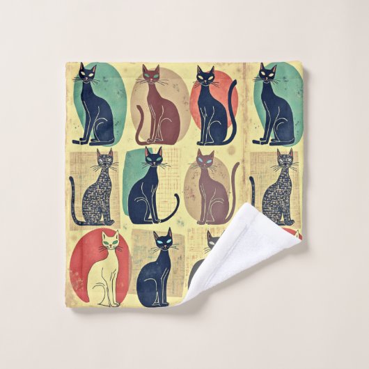 Chats modernes vintages du milieu du siècle (Gant de toilette)