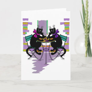 chats noirs boire carte de voeux vin