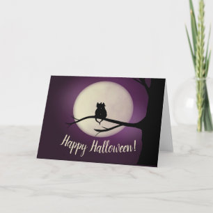 Chats noirs devant la carte Moon Halloween Happy
